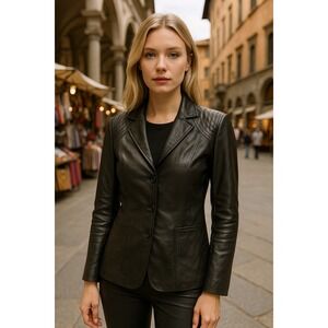 Casini Firenze Jennifer Tattanelli Italian Black Leather Jacket Womens M/L Italy